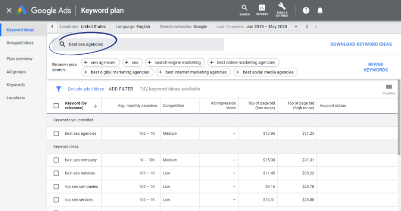 diğer anahtar kelimelere dayalı anahtar kelimeler bulmak için google ads anahtar kelime planlayıcıyı kullanın