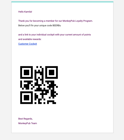 Приветственное письмо программы лояльности