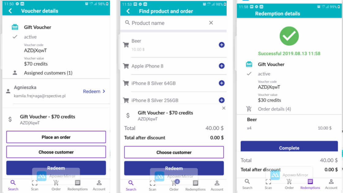 Ваучер в мобильном приложении