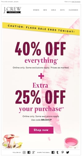 Hızlı indirim için J.Crew'un son çağrısı. Her şeyde %40 + satın almada %25 indirim