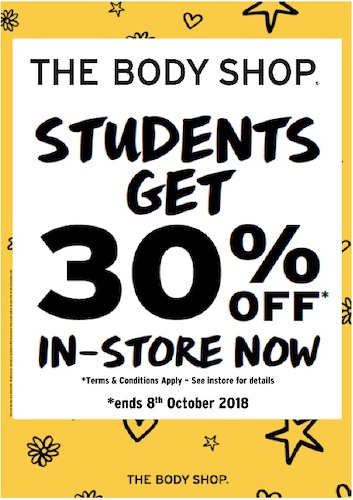 The Body Shop - Öğrenciler için mağaza içi alışverişlerde %30 indirim