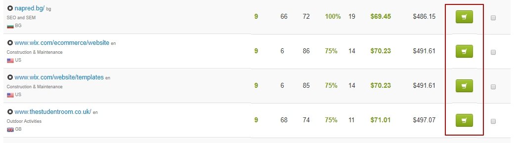 Interfaccia per l'acquisto di backlink