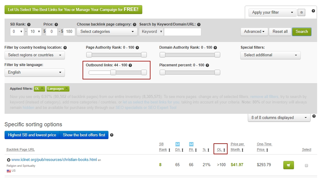 Cerca per link in uscita