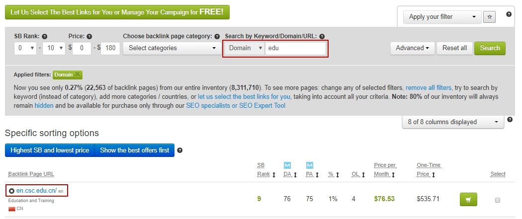 Cerca per edu, dominio gov