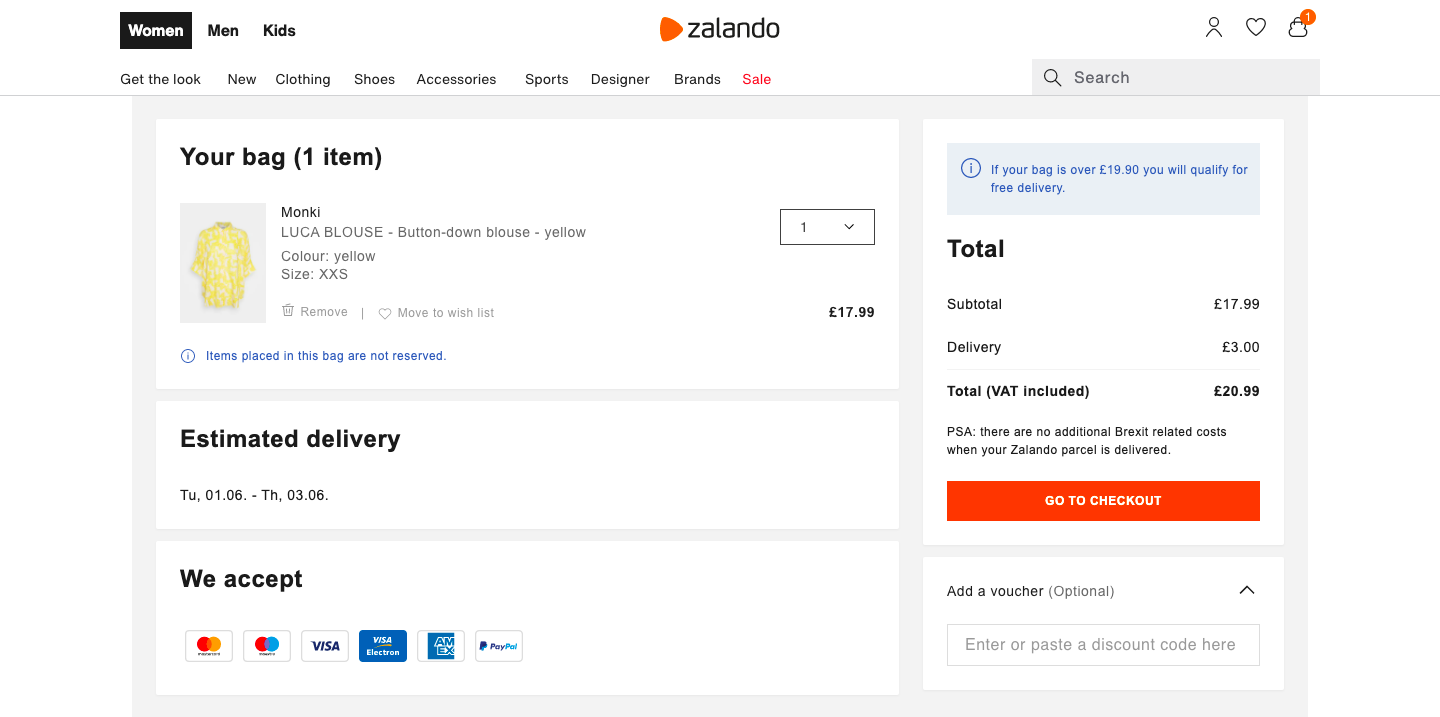 Zalandoチェックアウトビュー