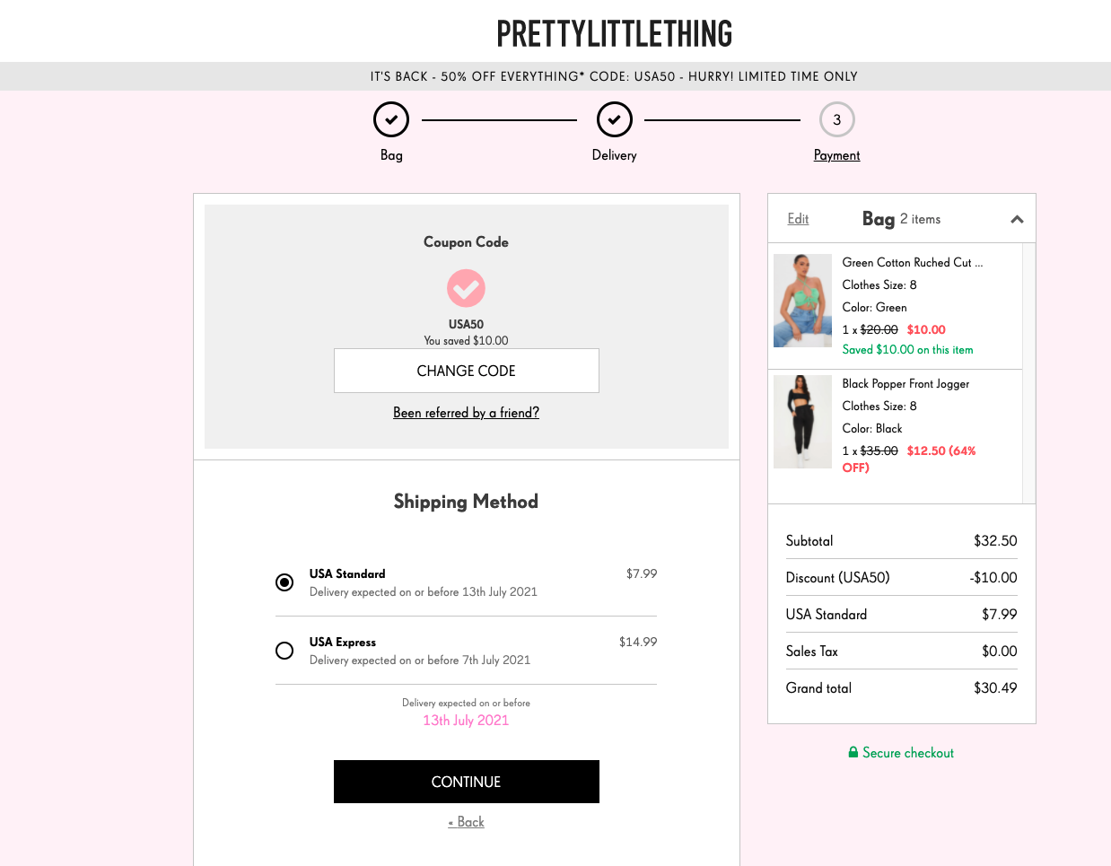 ข้อความสำเร็จของคูปอง PretyLittlehing