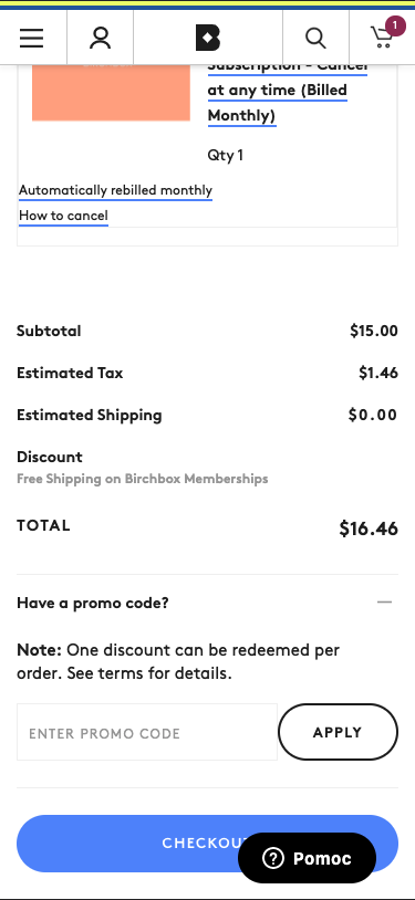 กล่องรหัสส่งเสริมการขาย Birchbox บนมือถือ