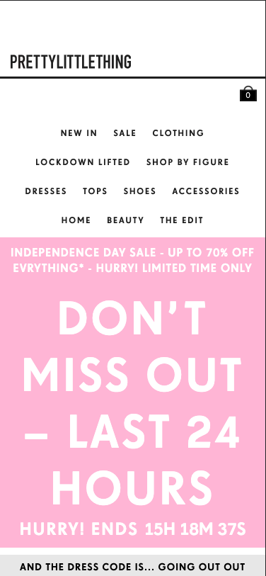 Prettylittlething จับเวลาบนมือถือ