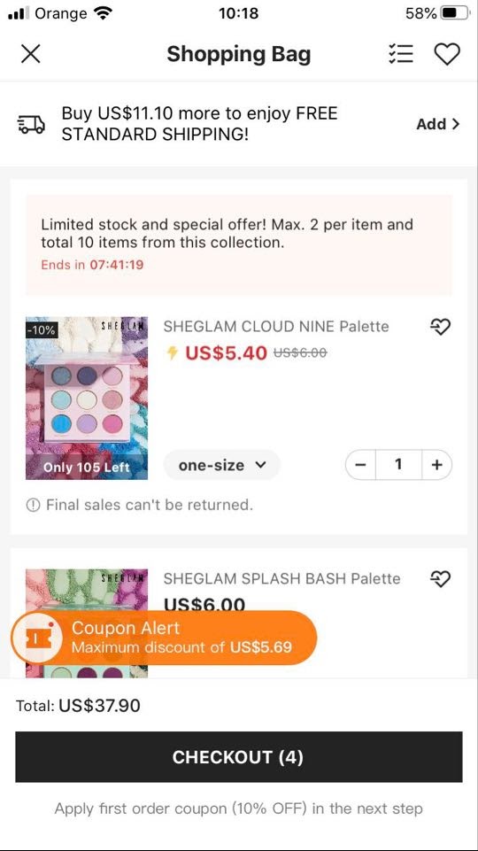 Shein คูปองของฉันบนมือถือ