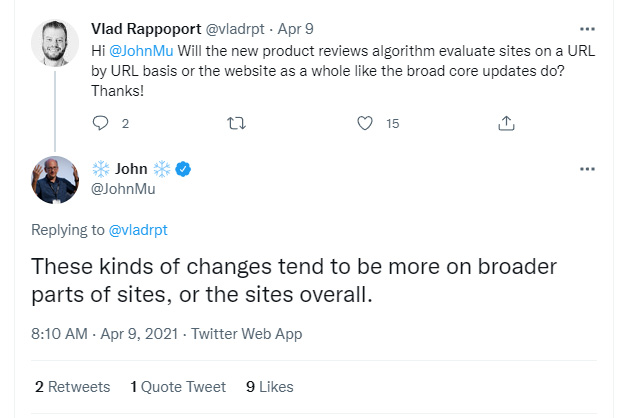 L'aggiornamento delle recensioni dei prodotti di Google valuta i siti in modo più ampio a livello di sito o di sezione.
