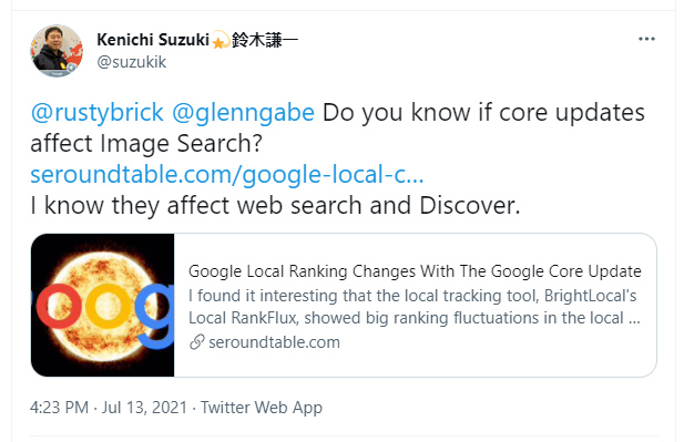 Tweeten Sie über Google Core-Updates und Bildersuche.
