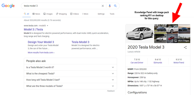 Ranking von Bildern in der Websuche in einem Knowledge Panel.