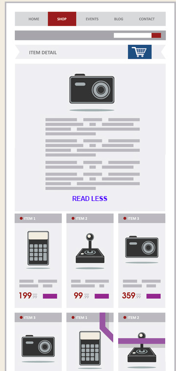 Dezvăluirea unei descrieri mai scurte a categoriei de comerț electronic după ce faceți clic pe un link „citește mai mult”.