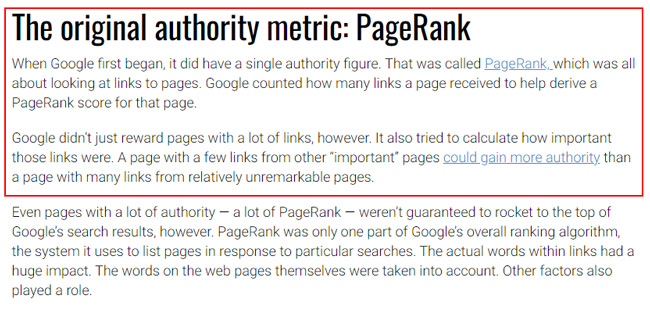 원래 권위 메트릭인 PageRank.