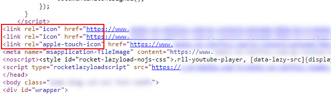 問題の原因となる複数のファビコン参照。