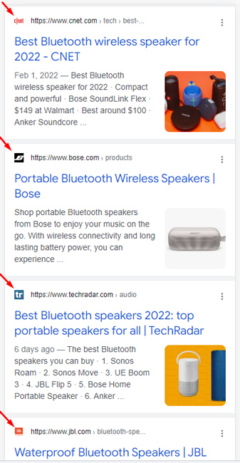 Google検索結果のファビコン。
