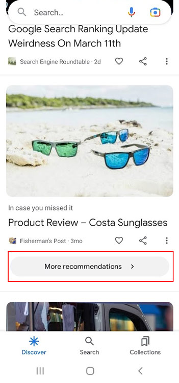 Mehr Empfehlungen in Google Discover für Produkte.