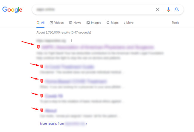 การให้คะแนนของ NewsGuard ในผลการค้นหาไซต์ที่มีคะแนนต่ำ