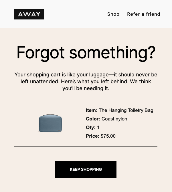 Link di riferimento con e-mail di AWAY