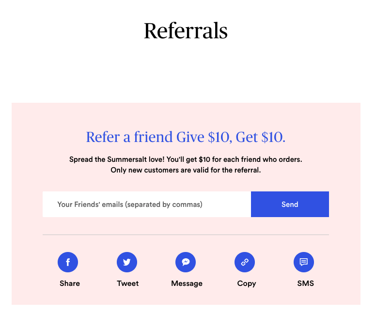 Opzioni di condivisione dei referral Summersalt