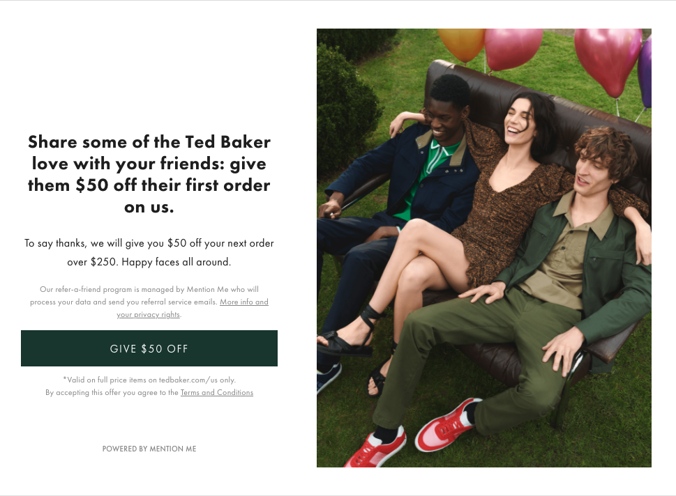 Inclusione di T&C nella pagina di riferimento di Ted Baker