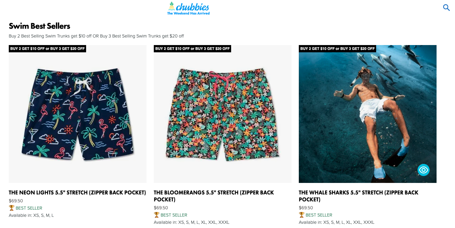Offre de réductions en dollars par Chubies Shorts