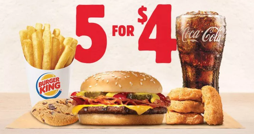 Capture d'écran du forfait à prix fixe par Burger King