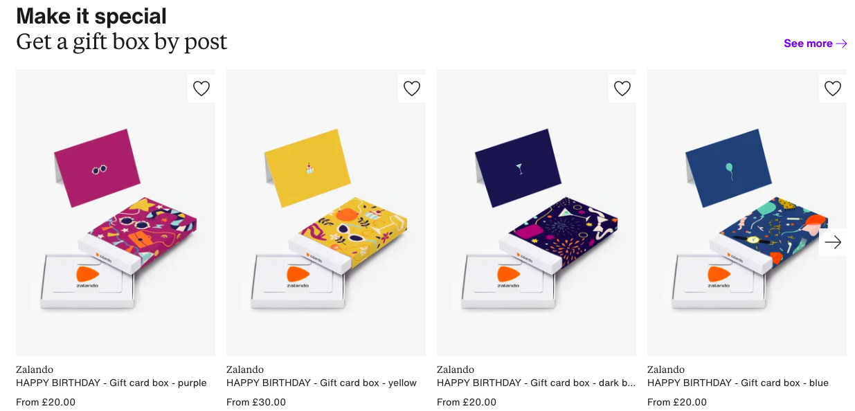 Optionen für Zalando-Geschenkkarten