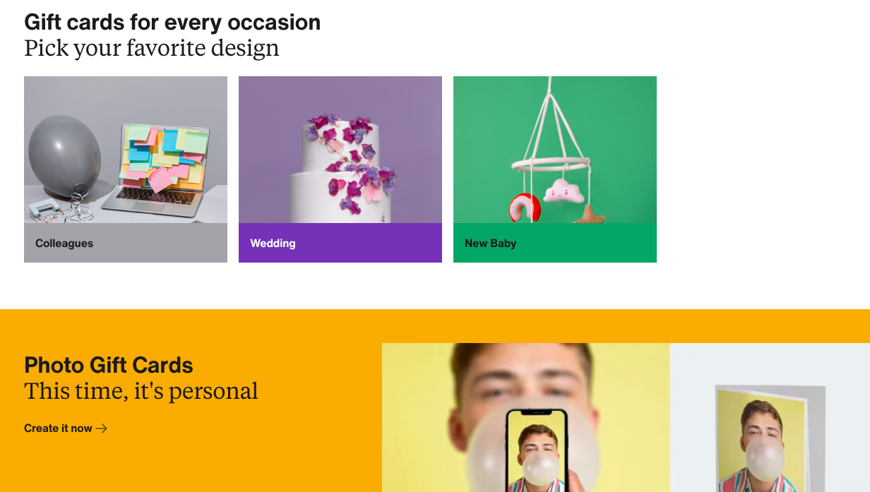 Anpassungsoptionen für Zalando-Geschenkkarten auf der Zielseite