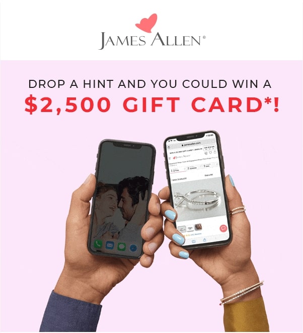 Campaña promocional de James Allen, en la que los clientes pueden dar una pista y ganar una tarjeta de regalo de $2500