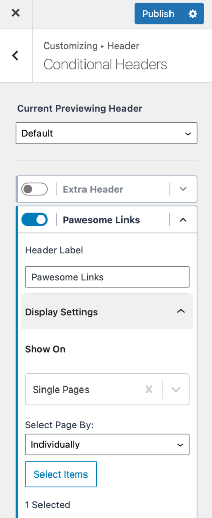 intestazione condizionale con kadence pro