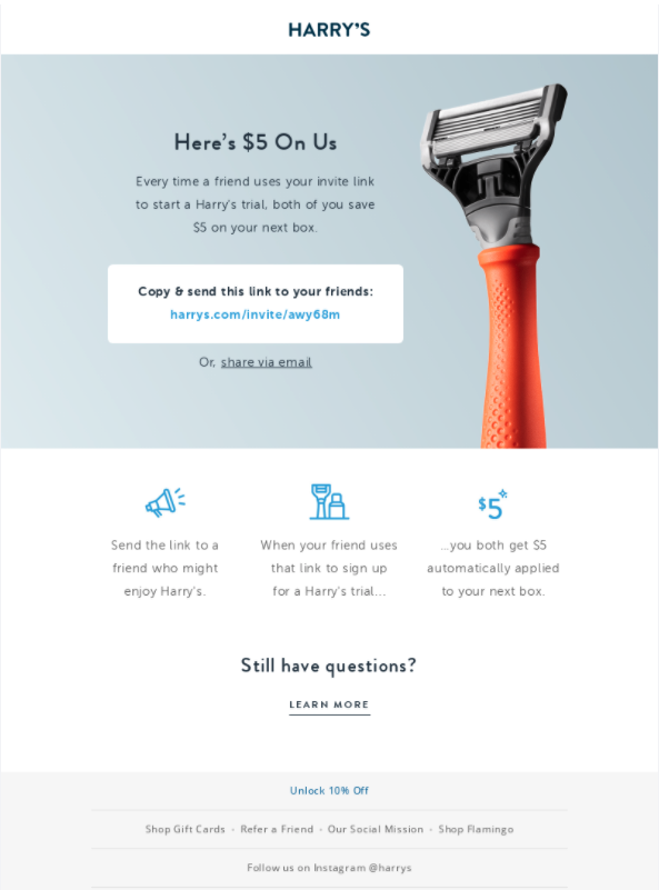 Mesajul de e-mail de recomandare al lui Harry