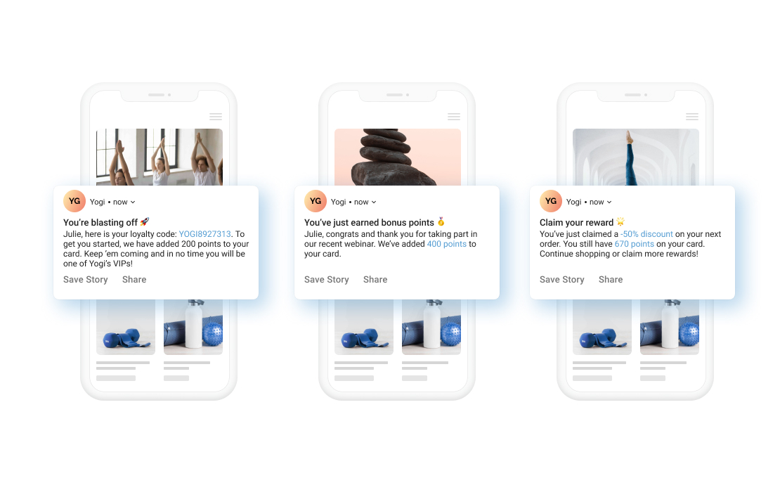 Exemplo de notificações de fidelidade através do Braze