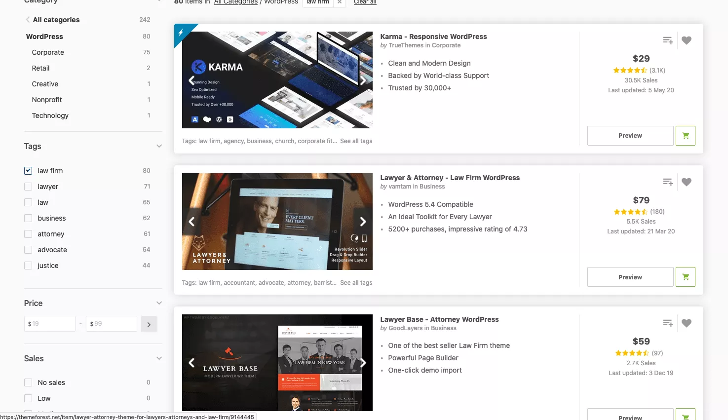 costs of a template wordpress website for law firm