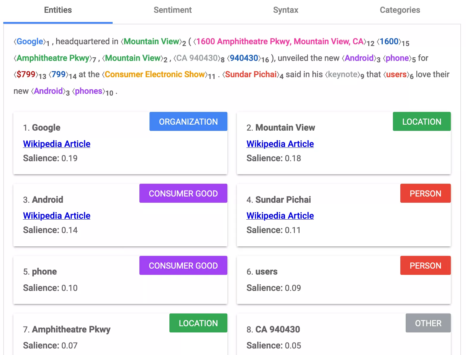 nlp results google cloud