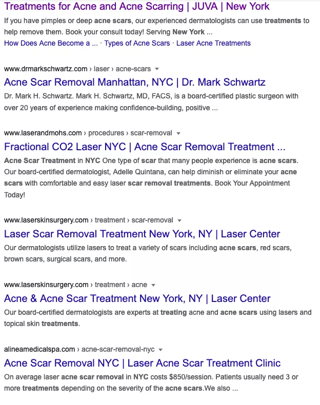 search optimized service page for cosmetic surgery