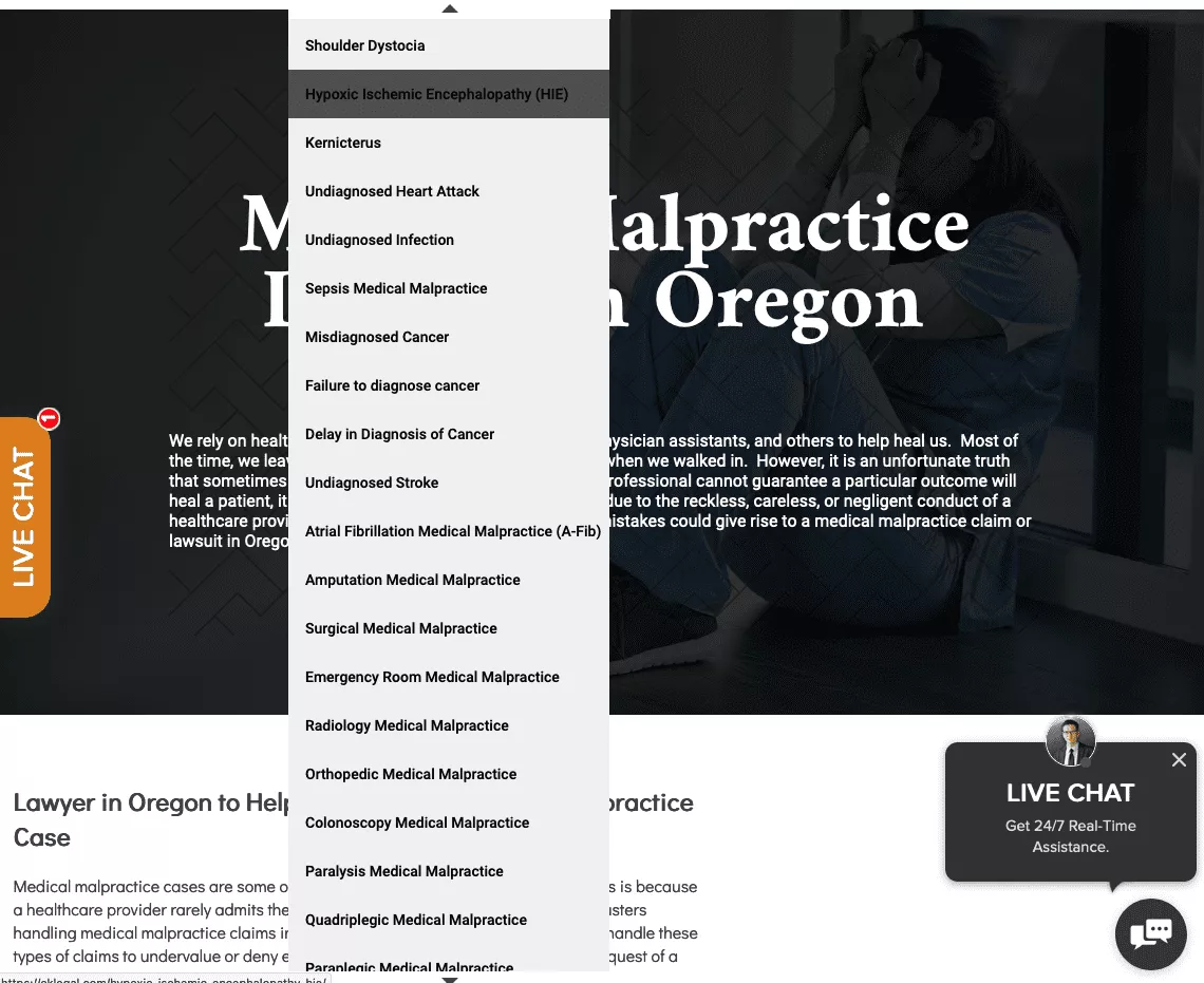 cluttered navigation on personal injury lawyer website