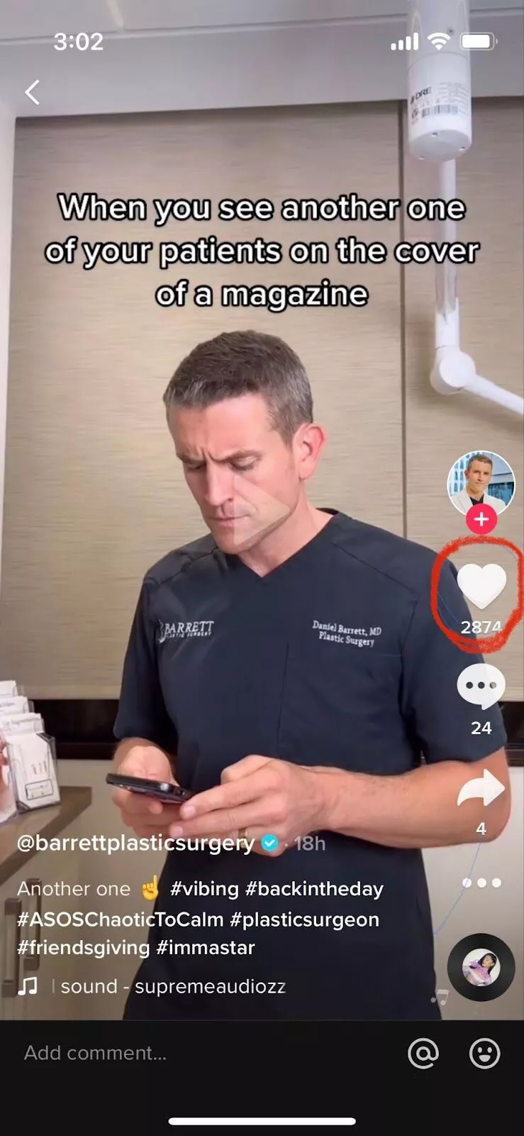example of tiktok's video reach for cosmetic surgeon