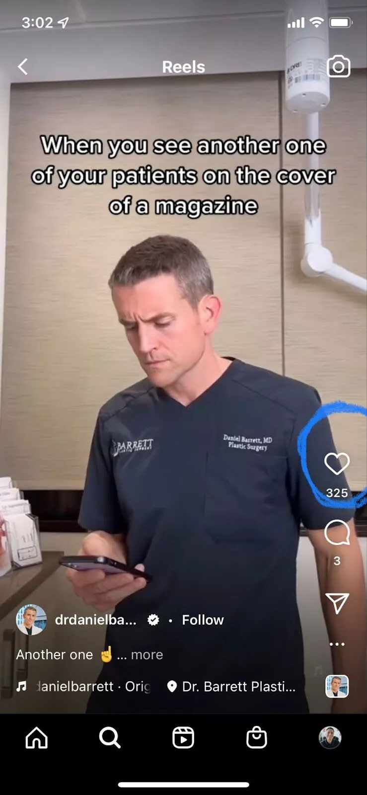 example of instagram's video reach for cosmetic surgeon