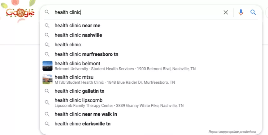 autocomplete for health clinic