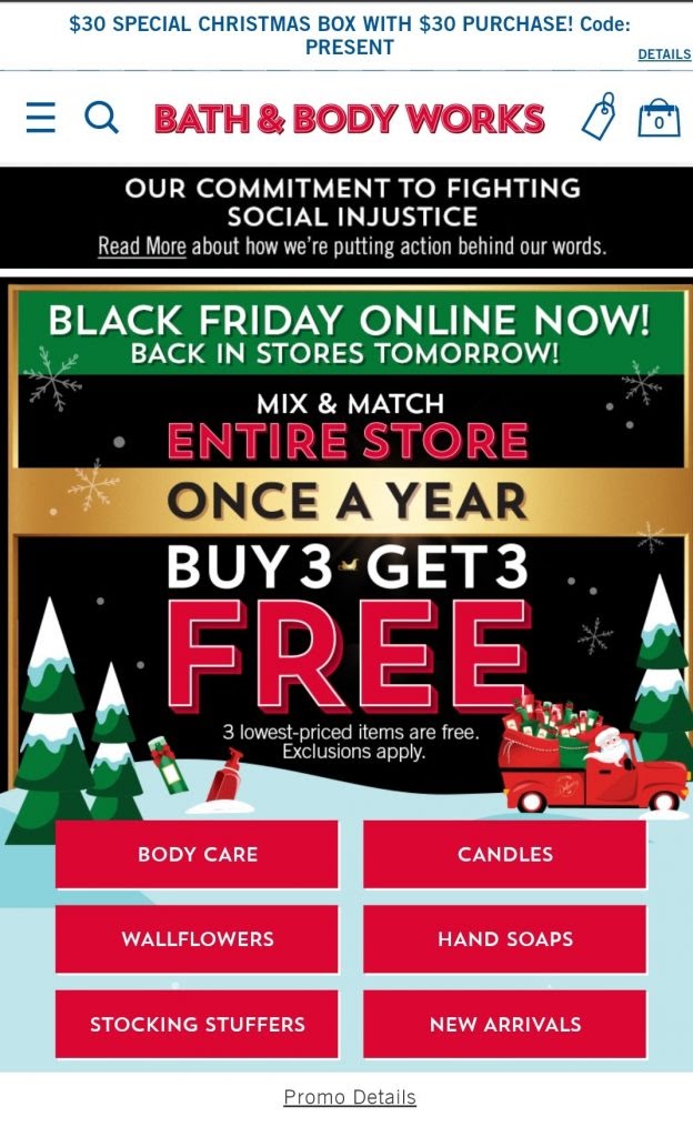 kampanye pemasaran black friday oleh bath&body works pada tahun 2020