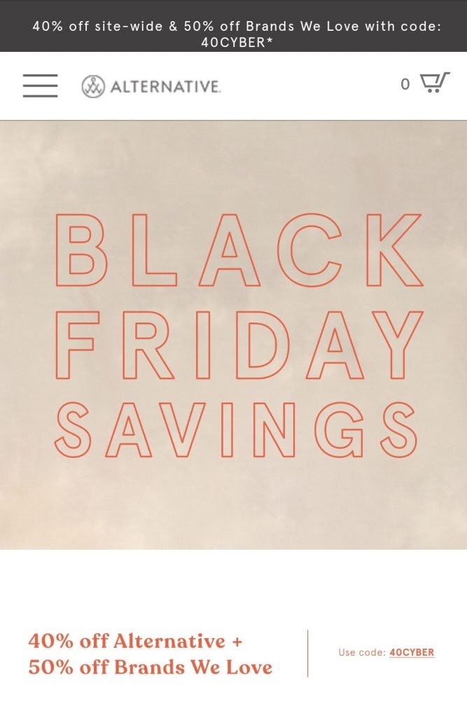 kampanye penjualan jumat hitam 2020 oleh Pakaian Alternatif