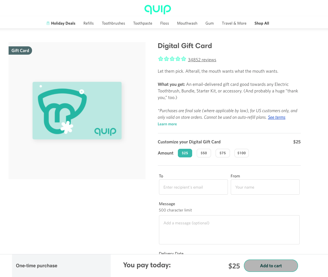 Quip-Verkäufe von Geschenkkarten