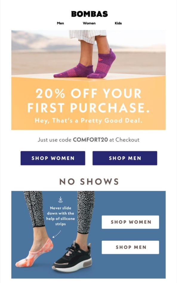 Willkommensrabatt beim Erstkauf von Bombas