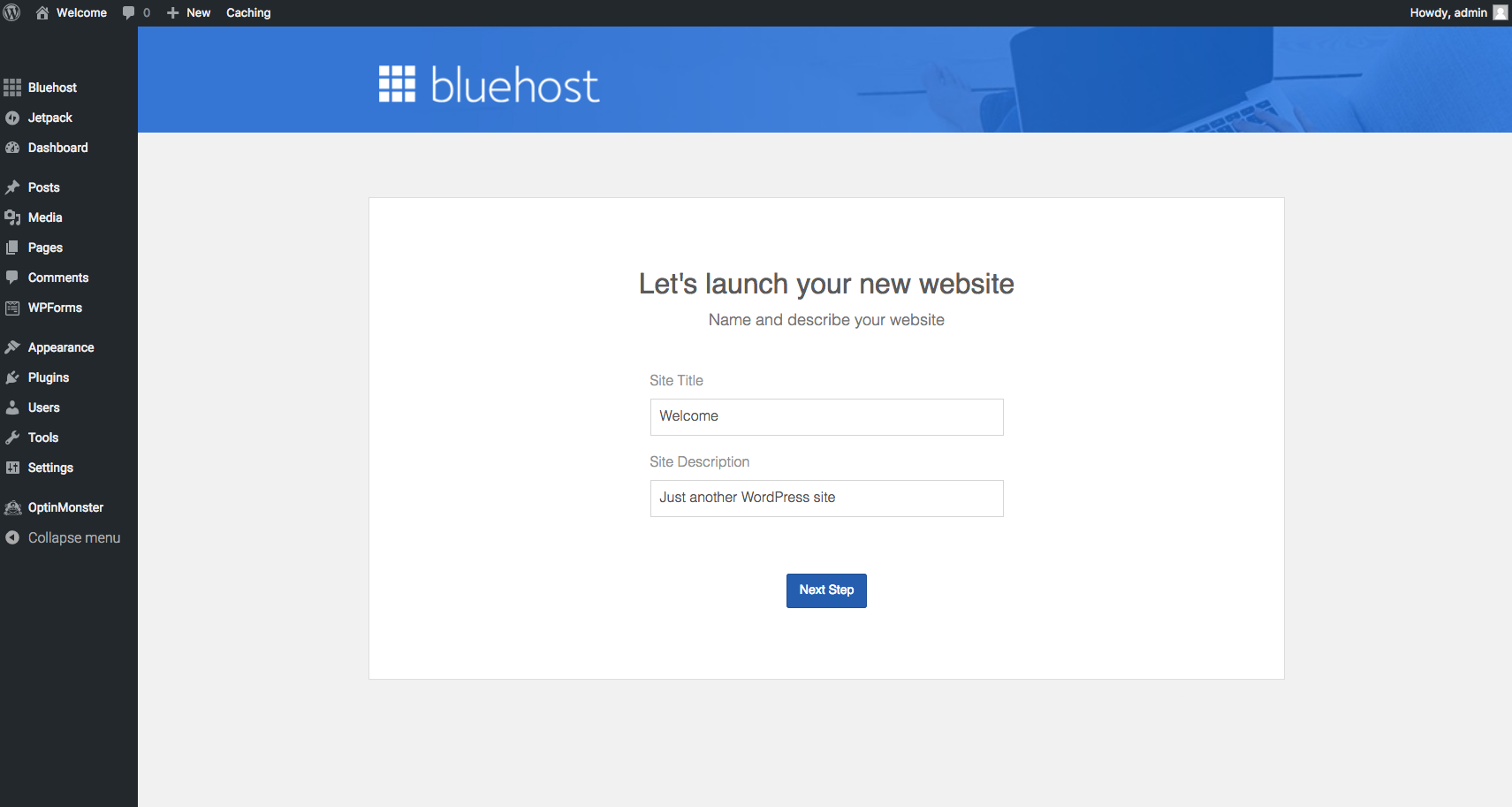 Site de lancement Bluehost