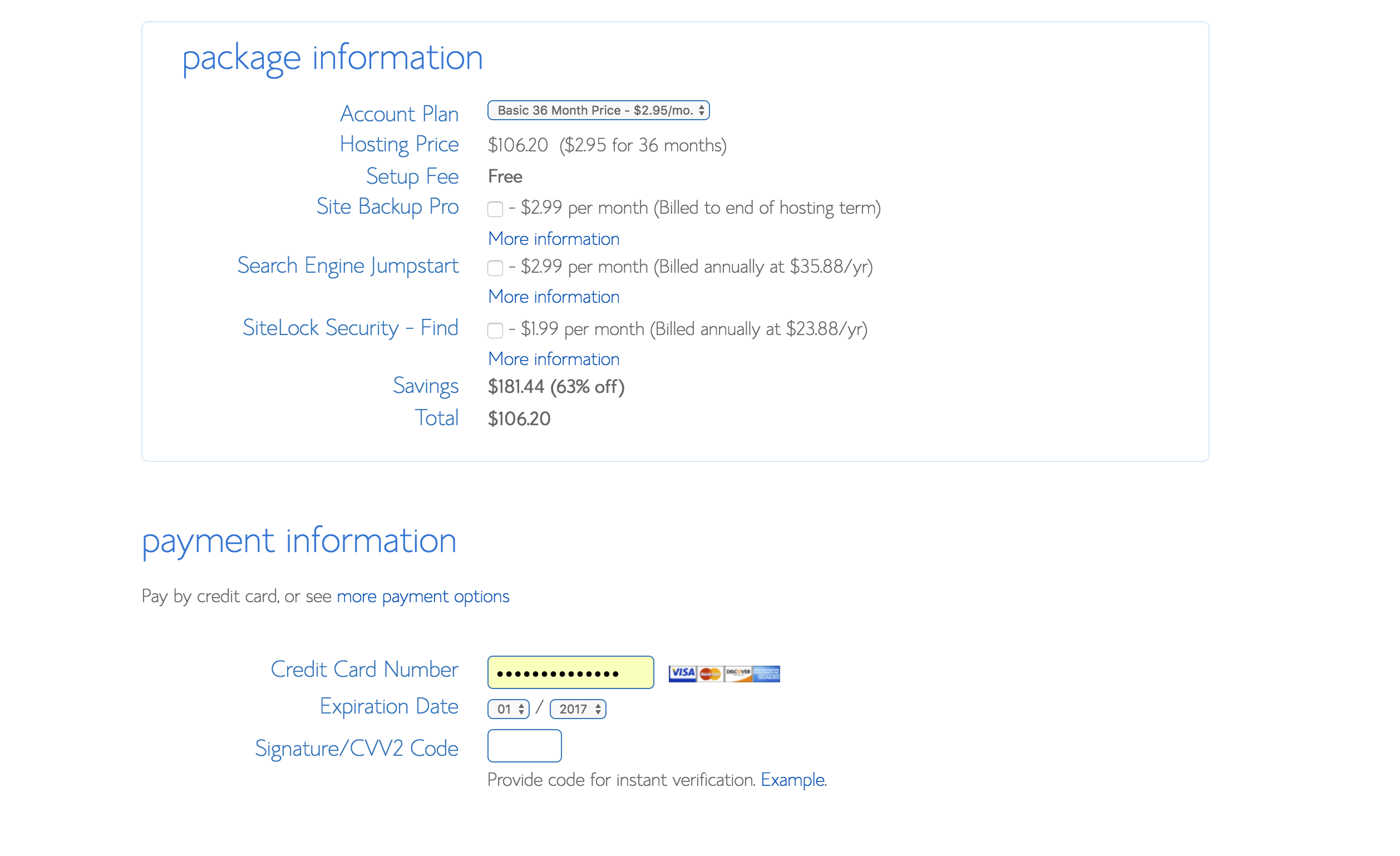 Informations de facturation Bluehost