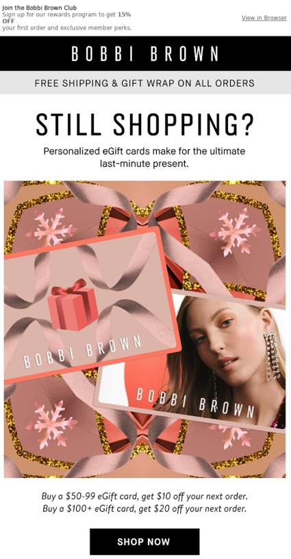 Bobbi Brown Cosmetics - e-karty podarunkowe jako prezent na ostatnią chwilę z dodatkowym bonusem