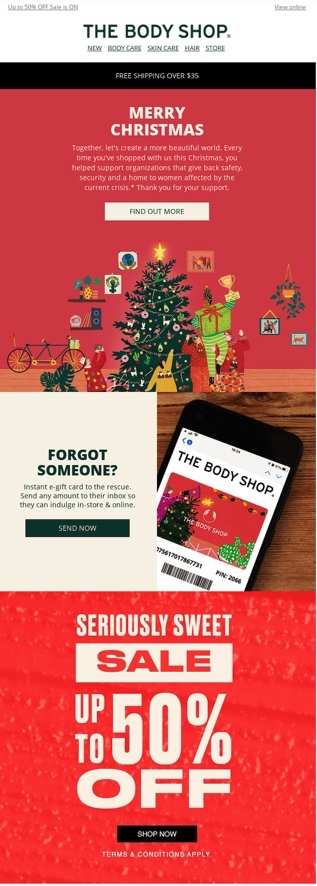 Thr Body Shop — darowizna w wysokości 1 USD za każdy sprzedany prezent świąteczny