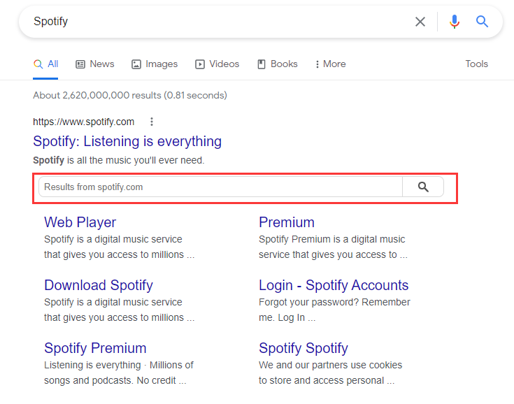 Pole wyszukiwania linków do podstron