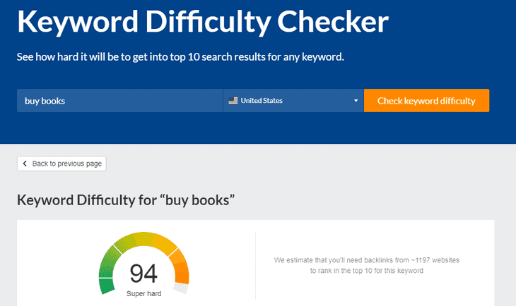 Verificatorul de dificultate a cuvintelor cheie Ahrefs